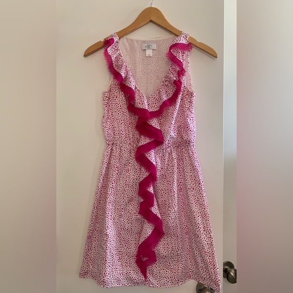 LOFT Other - Pink white polka dot animal print ruffle summer dress Y2K boho chic tea party XS